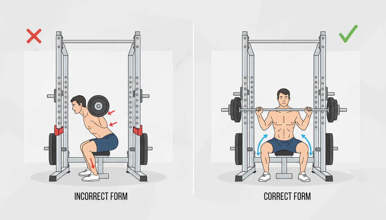Illustration showing how to use the smith machine correctly concept