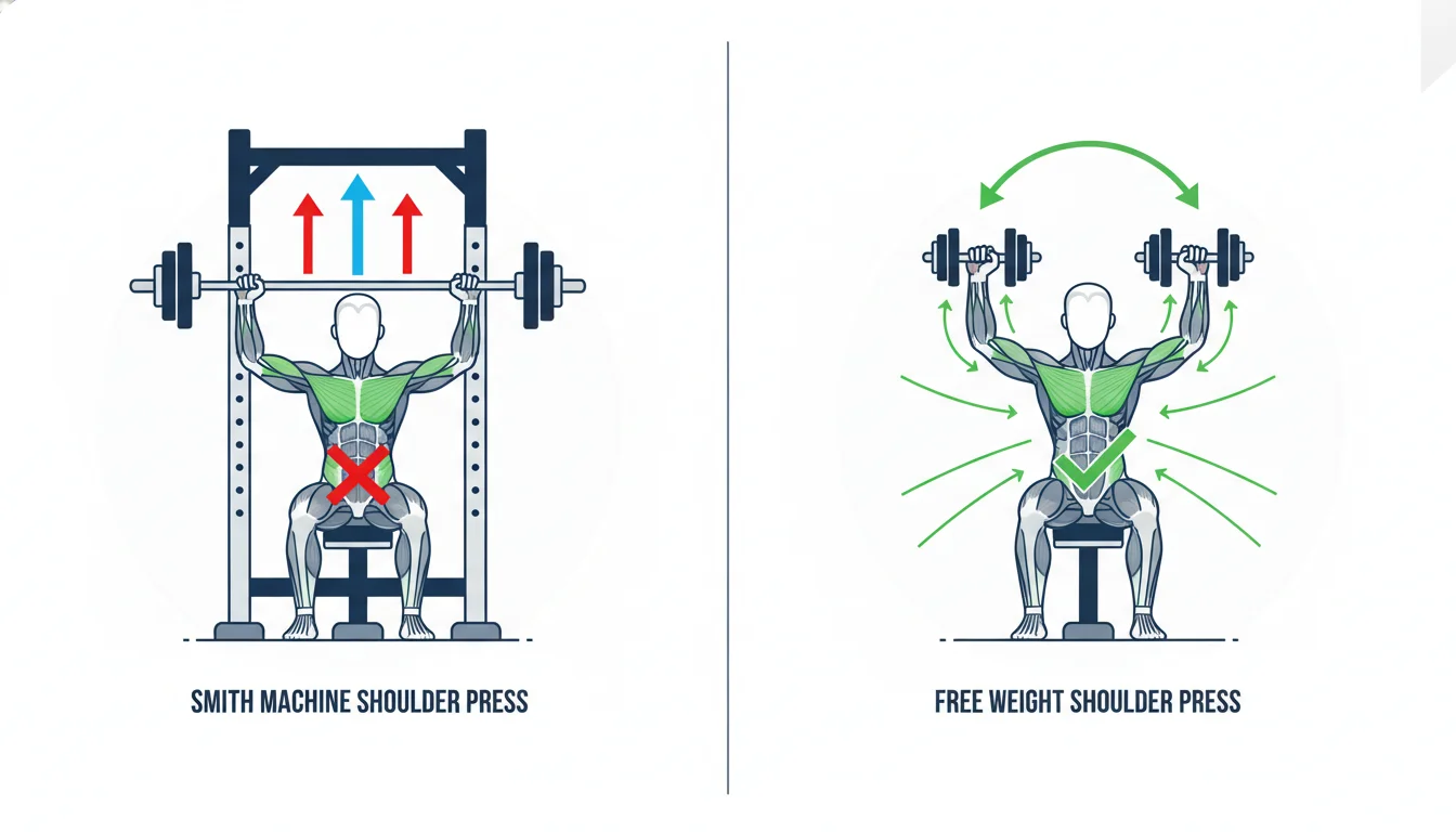Illustration showing is smith machine shoulder press good concept