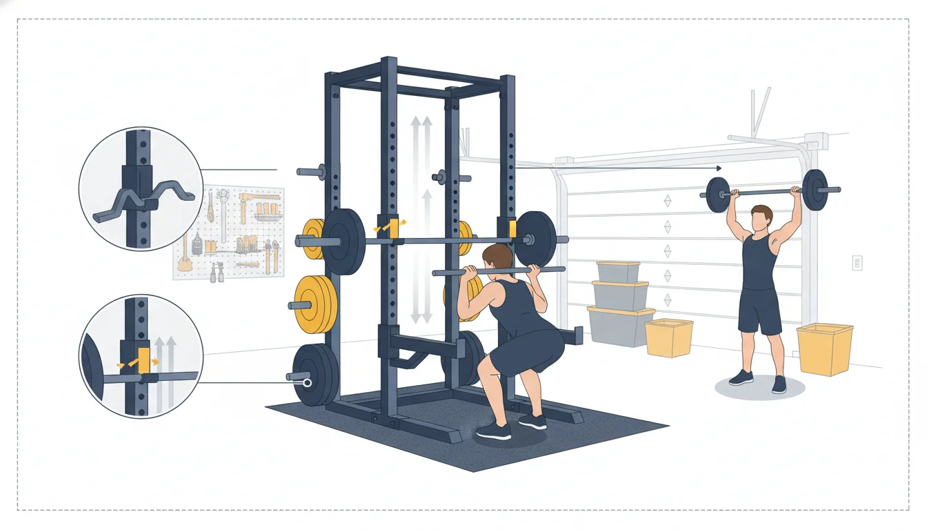 Illustration showing smith machine in garage concept
