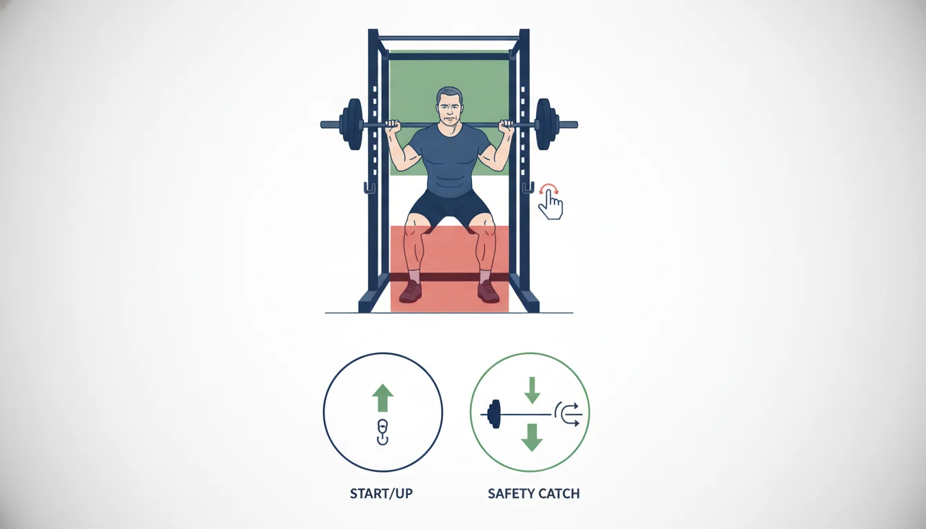 Illustration showing smith machine without spotter concept