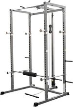 Valor Fitness Power Rack - Squat Rack and Bench Press Power Cage with LAT Pulldown Attachment 2" x 2" Frame - Workout Rack Bundle Options for Complete Weightlifting Home Gym