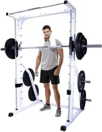 DF4900 Smith Machine with Linear Bearings, Weight Plate Storage and Pull-Up Bar, Squat Rack, Half Power Cage for Strength Training Home Gym