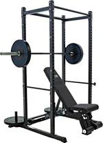 Fringe Sport Free Standing Garage Series Squat Cage | 700 lb Weight Capacity Power Rack | 4ft x 4 ft Squat Rack for Home Gym | 16-Gauge Steel Power Cage with 2 Pull Up Bars, J-Cups, and Weight Horns