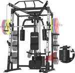 SunHome Smith Machine with 120LBS Weight Stack, Power Cage Squat Rack with Smith Bar, Two LAT Pull-Down Systems, Cable Crossover Machine and and More Cable Attachment for Home Gym