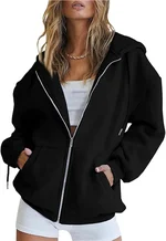 JEsilunmaMY Women's Cute Oversized Hoodies Zip Long Sleeve Drawstring Sweatshirts with Pocket Casual Loose Fall Sportwear