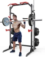 SunHome Power Cage Squat Rack, Multi-Functional Power Rack with Pull Up, J-Hooks, Dip Handles, Weight Plate Storage