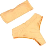 JEsilunmaMY Women's Solid Color Bandeau Swimsuit Sexy Strapless High Waist Padded Bikini Set Summer Beach Bathing Suits