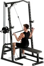 Soozier Power Cage, Multi-Functional Power Rack with Cable Pulley System, 15-Level Squat Rack, Pull up Stand and Push up Stand, for Home Gym Workout