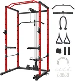 Power Cage,1600LBS Power Cage Squat Rack,Squat Machine with Dip Bar,Workout Equipment Home Gym with Cable Pulley System,Stainless Steel Workout Equipment Weight Rack for Home Gym