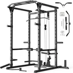 Power Cage, Power Rack with LAT Pulldown, Multi-Functional Squat Rack, 1500 Lbs Capacity Squat Cage with More Training Attachments for Home Gym