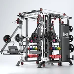 Smith Machine with Weight Stacks Power Cage Squat Rack Dual Cable Crossover Machine, LAT Pull-Down All in One Home Gym Systems