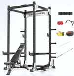 X8 Power Cage with Adjustable Bench/Olympic Barbell/Cable Crossover/Smith Machine System, 3000LB Squat Rack for Home & Garage Gym, with Weight Storage Rack and Training Attachments