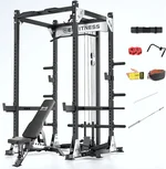 X10 Power Cage with Adjustable Bench/Olympic Barbell/Cable Crossover/Smith Machine System, 4000LB Squat Rack for Home & Garage Gym, with Weight Storage Rack and Training Attachments