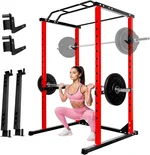 Squat Rack with Protection Arm, 1200 Lbs Capacitys All in One Power Cage, 44.3 x 45.6 x 81.5 Inch, 14.0 sq.ft Footprint Adjustable Fitness Power Gym Cage for Home Gym