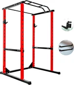 Power Gym Cage with Protection Arm, 1200 Lbs Capacitys Adjustable Squat Power Rack, 44.3 x 45.6 x 81.5 Inch, 14.0 sq.ft Footprint Fitness Comprehensive Power Cage for Home Gym