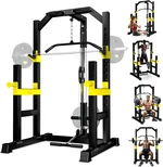 Power Rack, LAT Pulldown, Multi-Function Power Cage with Pulley System for Home Gym, Bench Press, Rowing, Pull-Down Pull-up Bar All in One Workout Cage