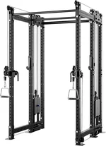 Synergee Synchronized Loaded Cable Crossover Power Cage with Dual Pull-Up Bars, 2x3 11-Gauge Steel Frame, Includes Sandwich-Style J-Cups with UHMW, and All Assembly Hardware – Home Gym Squat Rack