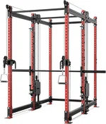 Synergee Power Cage with Smith Machine and Synchronized Loaded Cable Crossover, 2x3 11-Gauge Steel Frame, Includes Sandwich-Style J-Cups with UHMW, and All Assembly Hardware
