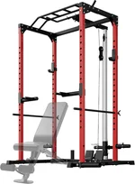 Power Cage, 1200lbs Weight Capacity, Multi-Function Squat Rack with Optional Pulley System and Dip Handles, Weight Cage with Training Attachments for Home Gym