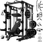 RitFit Buffalo Smith Machine, Power cage with LAT-Pull Down System & Cable Crossover System, All-in-One Squat Rack for Home Gym, Power Rack