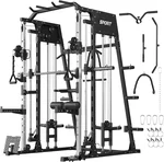 GLOWSOL Smith Machine, 2200 LBS Power Cage Workout Equipment, Power Squat Rack with Dual Pulley System&Cable Crossover Machine, Leg Hold-Down and More Attachments, Red