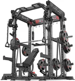 Multi-Function Power Cage Squat Rack with Optional LAT Pulldown/Cable Crossover, Landmine Attachment, 1800 LBS Capacity Power Rack for garage home gym
