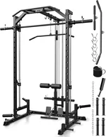Mikolo Smith Machine Home Gym Power Cage (1:1 Ratio Strength Trainer) (Space Saving Design) (with 8 Free Attachments) Squat Rack for Full Body Training