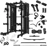 French Fitness FSR100 Commercial Functional Smith Rack System – All-in-One Home Gym Machine, 11-Gauge Steel, Dual Weight Stacks, Multi-Function Trainer