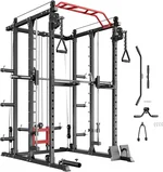 Fitness Deep Squat Machine with Cable Crossover System and Multi-Function Squat Rack Power Cage for Home Gym.