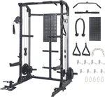 Power Cage Home Gym, 2000 LBS Capacity Power Rack, Strength Training Power Cages with Pulley System, Multifunctional Workout Cage, Black