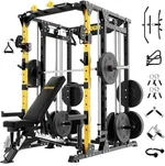 F4 Smith Machine, Power cage with Adjustable Cable Crossover System, All-in-One Squat Rack Training Equipment for Home Gym