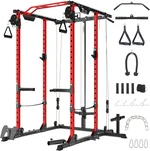 Power Cage, Squat Rack with Cable Crossover System, 2000LBS Power Rack with LAT Pull Down System, Workout Cage with Pulley System for Fitness Home Gym