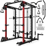 S1-V4 Smith Machine, 2000LBS Power Cage with Cable Crossover System, All-in-One Squat Rack with Smith Bar, Workout Cage Strength Training Equipment with Attachments