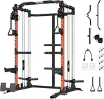 Power Cage, Power Rack with Dual Pulley System, Multi-Function Squat Rack with Cable Crossover, Home Gym Workout Machine