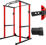 2 "X 2" 1.8mm Thickened Steel Pipe Square Power Cage, 1200 Pounds Multi-Functional Home Gym Squat Rack with 2 Barbell Protection Stands and 2 Barbell Stands, Adjust Gears 8.7 "To 71.7" (red)