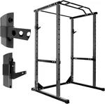 2 "X 2" 1.8mm Thickened Steel Pipe Square Power Cage, 1200 Pounds Multi-Functional Home Gym Squat Rack with 2 Barbell Protection Stands and 2 Barbell Stands, 14 Adjustment Gears