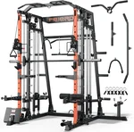FEIERDUN Smith Machine Deadlift Power Cage FOR01,2200lbs Squat Rack for Home Gym,Dual LAT Pull Down & Cable Crossover Machine with Leg Hold-Down Attachment