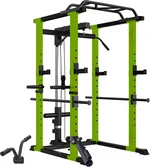 Enhance Your Home Gym with Multi-Functional Power Cage, Adjustable Pull-Up Squat Rack, 1000Lbs Capacity, Black and Green