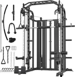 DONOW Smith Machine with Weight Stacks Power Cage Squat Rack Dual Cable Crossover Machine Home Gym Systems Station LAT Pull Down
