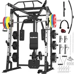 SunHome Smith Machine, 2000LBS Power Cage Squat Rack with Smith Bar, Two LAT Pull-Down Systems, Cable Crossover Machine and and More Cable Attachment for Home Gym