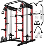 M21 Smith Machine, Multi-Function Power Cage with Dual Pulley Cable Crossover System, 2000LBS All-in-One Squat Rack with Smith Bar and Attachments