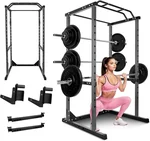 44.3'' x 45.6'' x 81.5''Versatile Power Cage, 1200 LBS Adjustable Weight Cage, Squat Rack with More Training Accessories for Home Gyms (Black, 81.8)