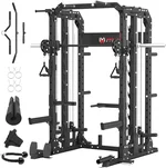 Smith Machine Home Gym with Aluminum Pulley Set- 2000lbs Capacity All-in-One Power Rack with Cable Crossover, Pull-Up Bar & Dip Station, Includes 18 Attachments, P107 Anvil