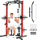 OPPSDECOR Smith Machine Squat Rack with LAT-Pull Down Multifunctional Power Rack with Cable Crossover Machine Power Cage with Barbell Bar Full Body Training Attachments for Home & Garage Gym