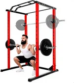 1200 Lbs Power Cage for Home Gym , Versatile Power Racks with Pull-Up Bar for Home Gym, Squat Rack with Safety Bars, Squat Rack Suitable for Home Gyms 14 sq. ft. Footprint, Red