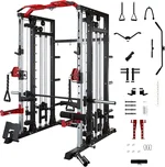 Smith Machine - 2200lbs Squat Rack Home Gym with LAT-Pull Down System & Cable Crossover Machine - Training Equipment with Leg Hold-Down Attachment