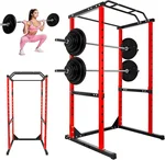 1200LBS Power Rack with 30mm Multi-Grip Pull-Up Bar, Squat Pad Multi-Function Squat Rack Power Cage with Adjustable Frame, Ideal for Full-Body Strength and Gym Workout