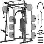 Smith Machine, 2000 LBS Multifunctional Power Rack with Dual Pulley System, Squat Rack for Home Gym, Power Cage for Strength Training with More Attachments