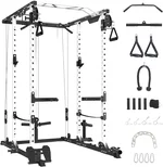 Power Cage with Pulley System - 2000LB Capacity Squat Rack w/Adjustable Pull-Up Bar, Dip Station & Cable Machine - 2x2 Steel Home Gym Power Rack (86.1"x54.8"x70.5")