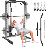 Smith Machine with LAT-Pull Down, Multi-Functional Smith Machine, Power Cage with Cable Crossover, Squat Rack with Landmine, Barbell Bar, Plate Storage Pegs and More Training Attachment